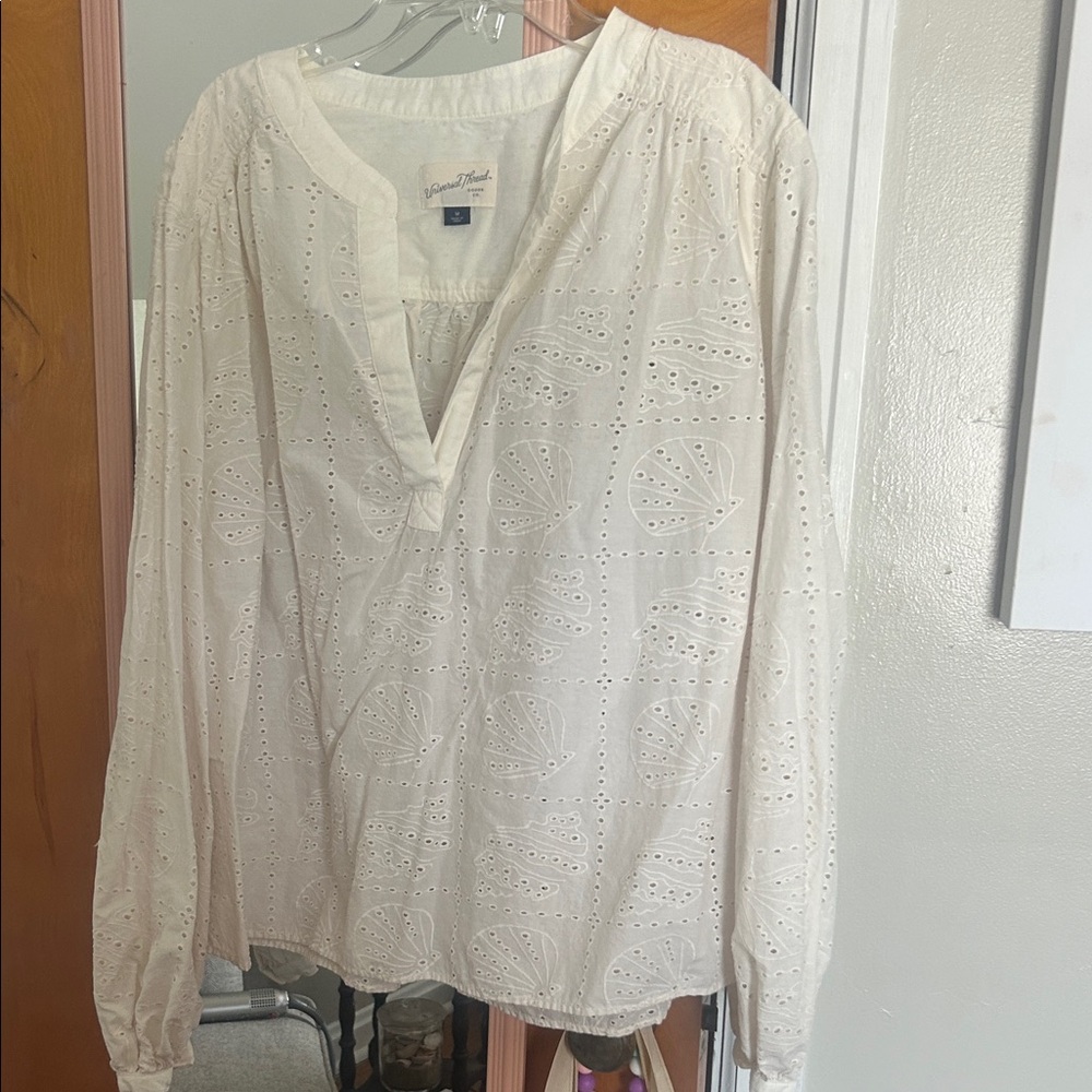 Target Cream Eyelet V‑Neck Long Sleeve Top